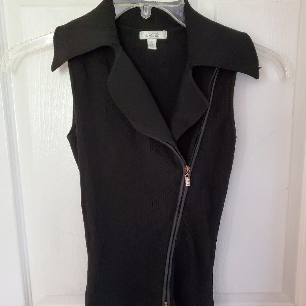 Black Cache zip up tank top with collar